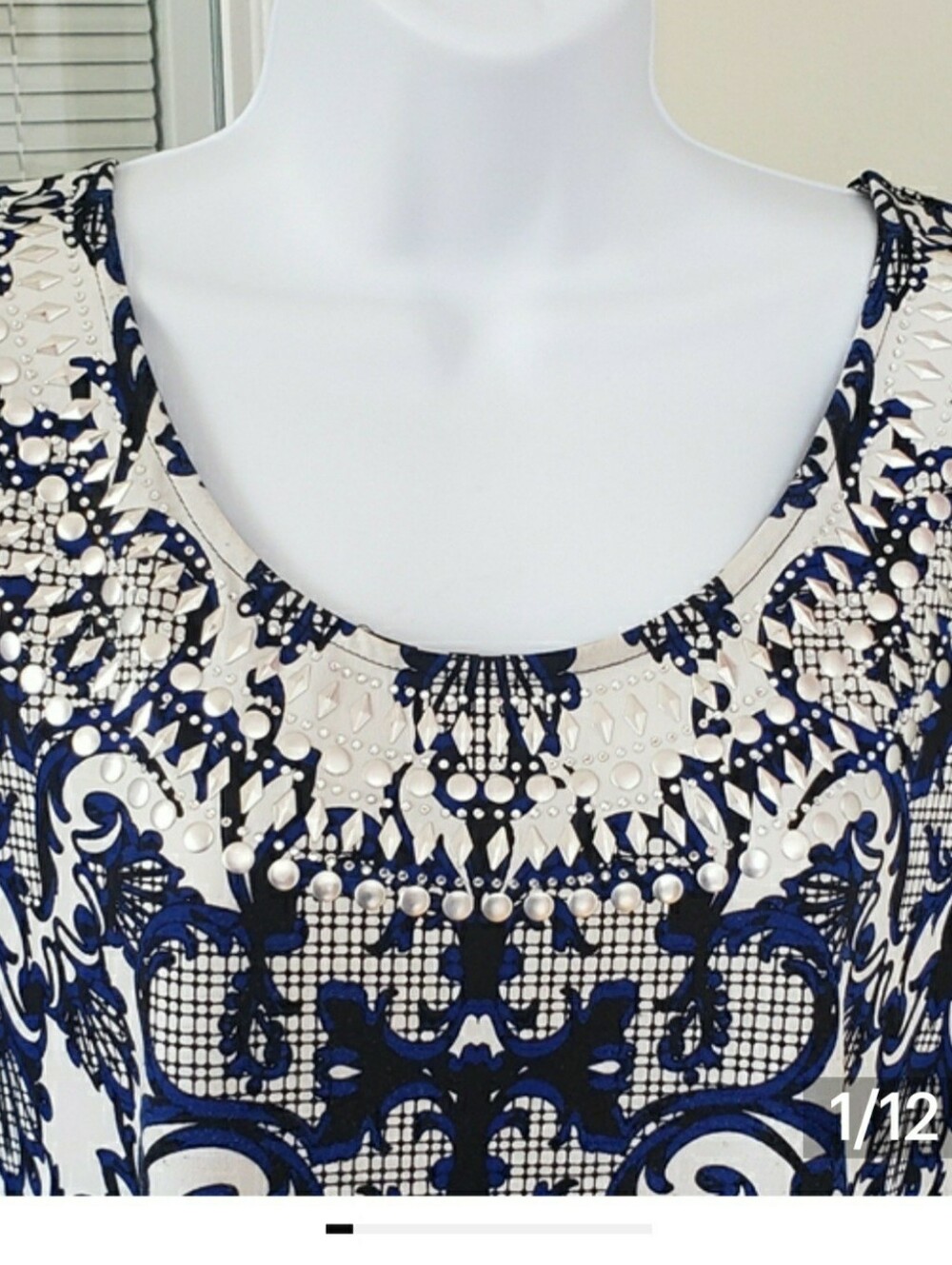 Alfani Navy & White Ornate Sleeveless Tank Top, 3X
